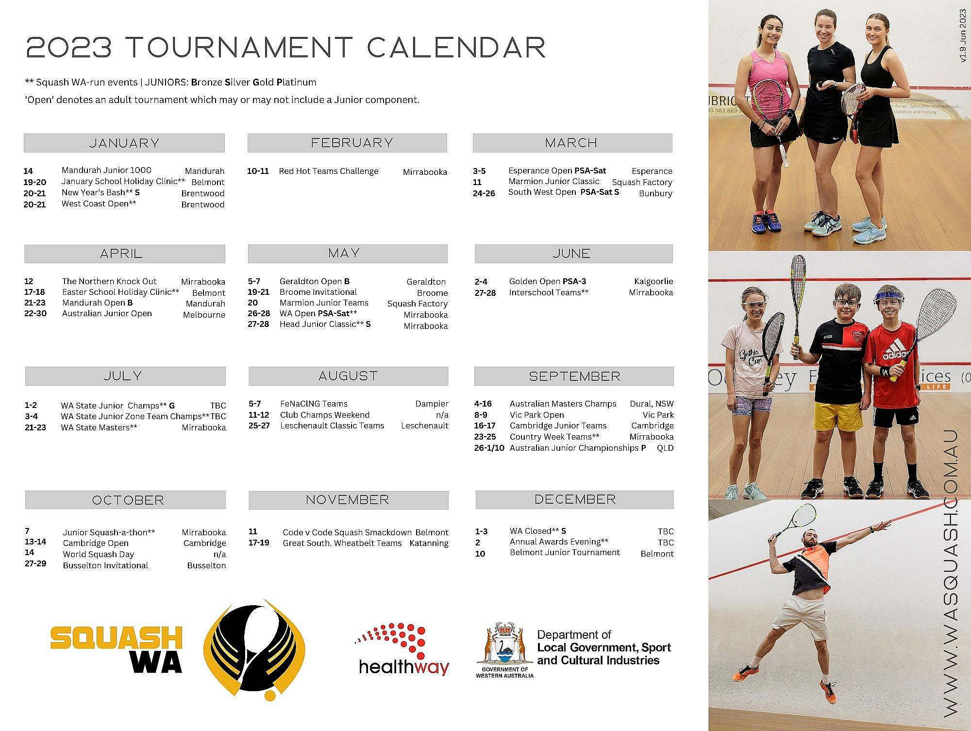 Squash WA Tournament Calendar 2023 FINAL Squash WA
